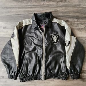 Oakland Raiders Rare Vintage 90's Leather Bomber Jacket Game Day Essex MFG Sz L